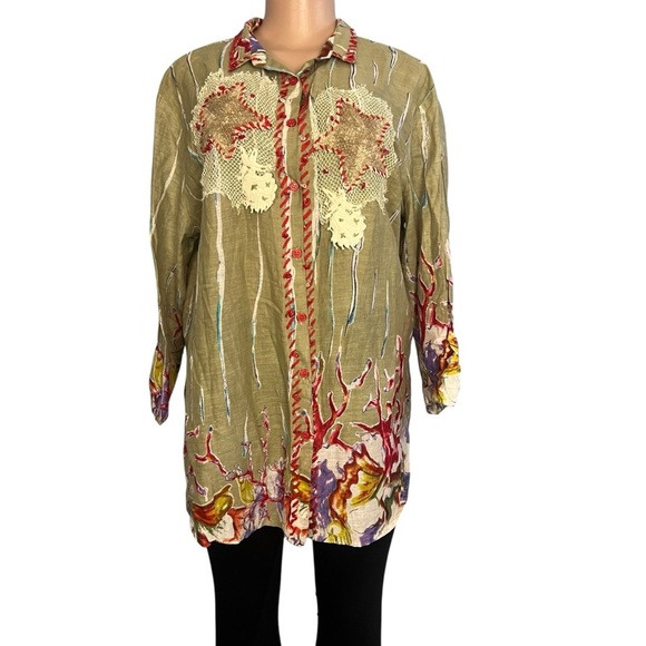 Antica Sartoria Nautical Shirt Blouse Sea  Stars Beach Vacations Resort - Picture 3 of 12